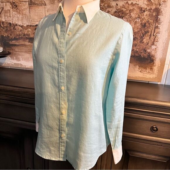 Vintage Jones New York Linen Pastel Blue Button-down Shirt size medium - Picture 2 of 7